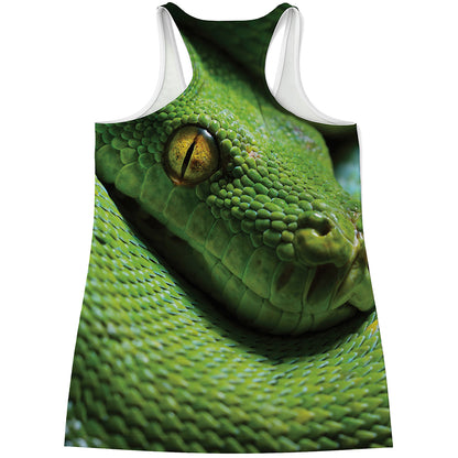 Green Tree Python Snake Print Women's Racerback Tank Top