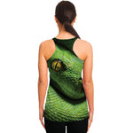 Green Tree Python Snake Print Women's Racerback Tank Top