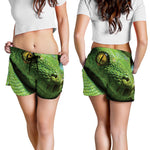 Green Tree Python Snake Print Women's Shorts