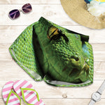 Green Tree Python Snake Print Women's Shorts