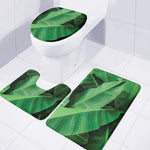 Green Tropical Banana Palm Leaf Print 3 Piece Bath Mat Set