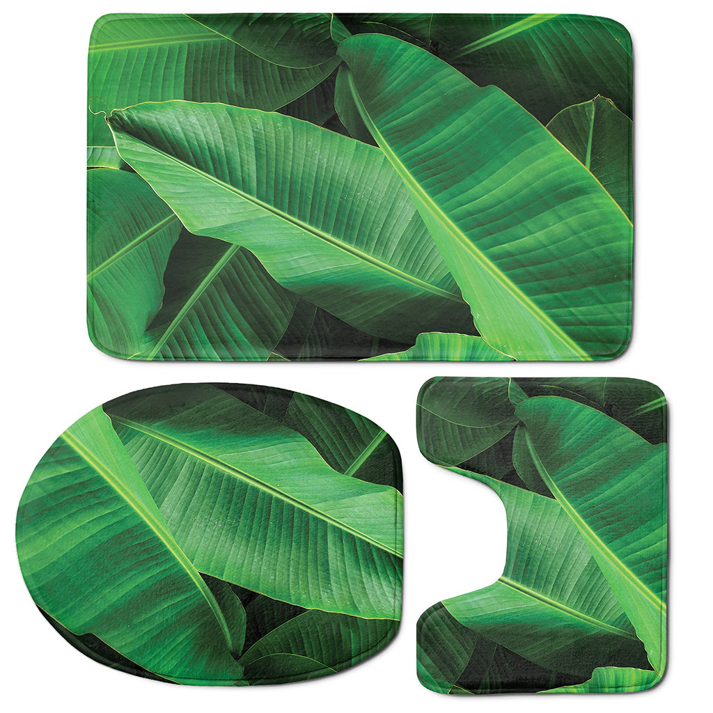 Green Tropical Banana Palm Leaf Print 3 Piece Bath Mat Set