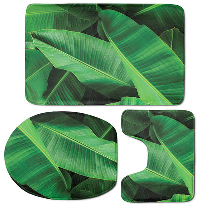 Green Tropical Banana Palm Leaf Print 3 Piece Bath Mat Set