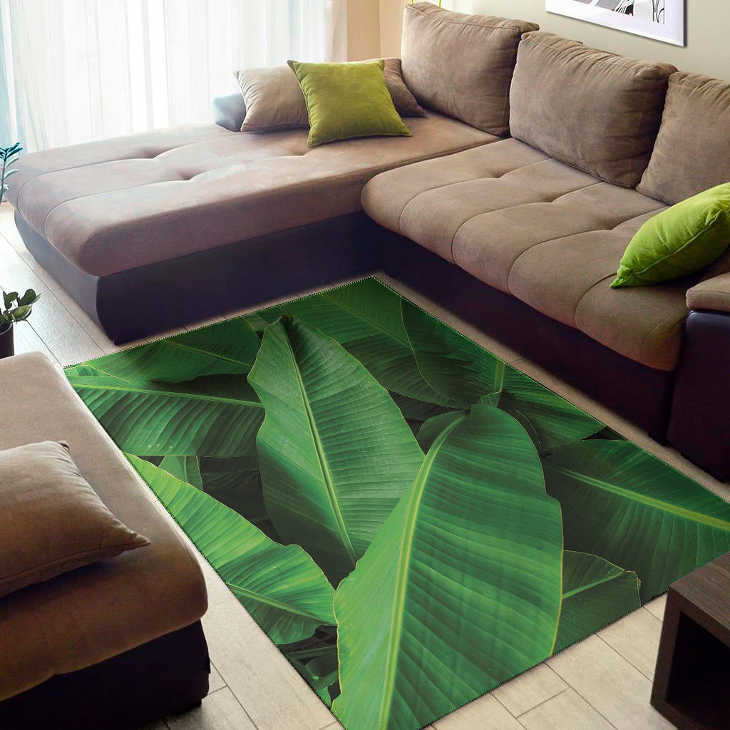 Green Tropical Banana Palm Leaf Print Area Rug