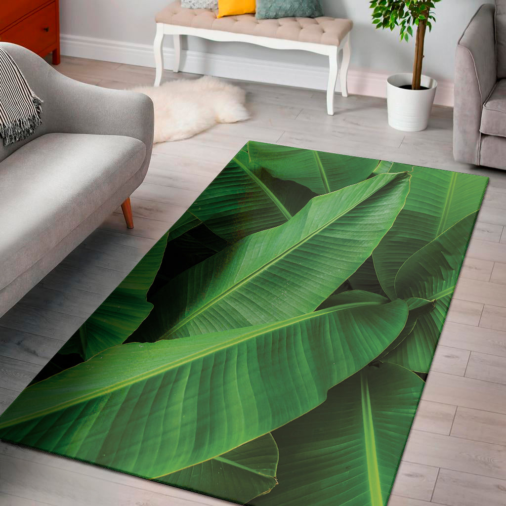 Green Tropical Banana Palm Leaf Print Area Rug