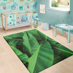 Green Tropical Banana Palm Leaf Print Area Rug