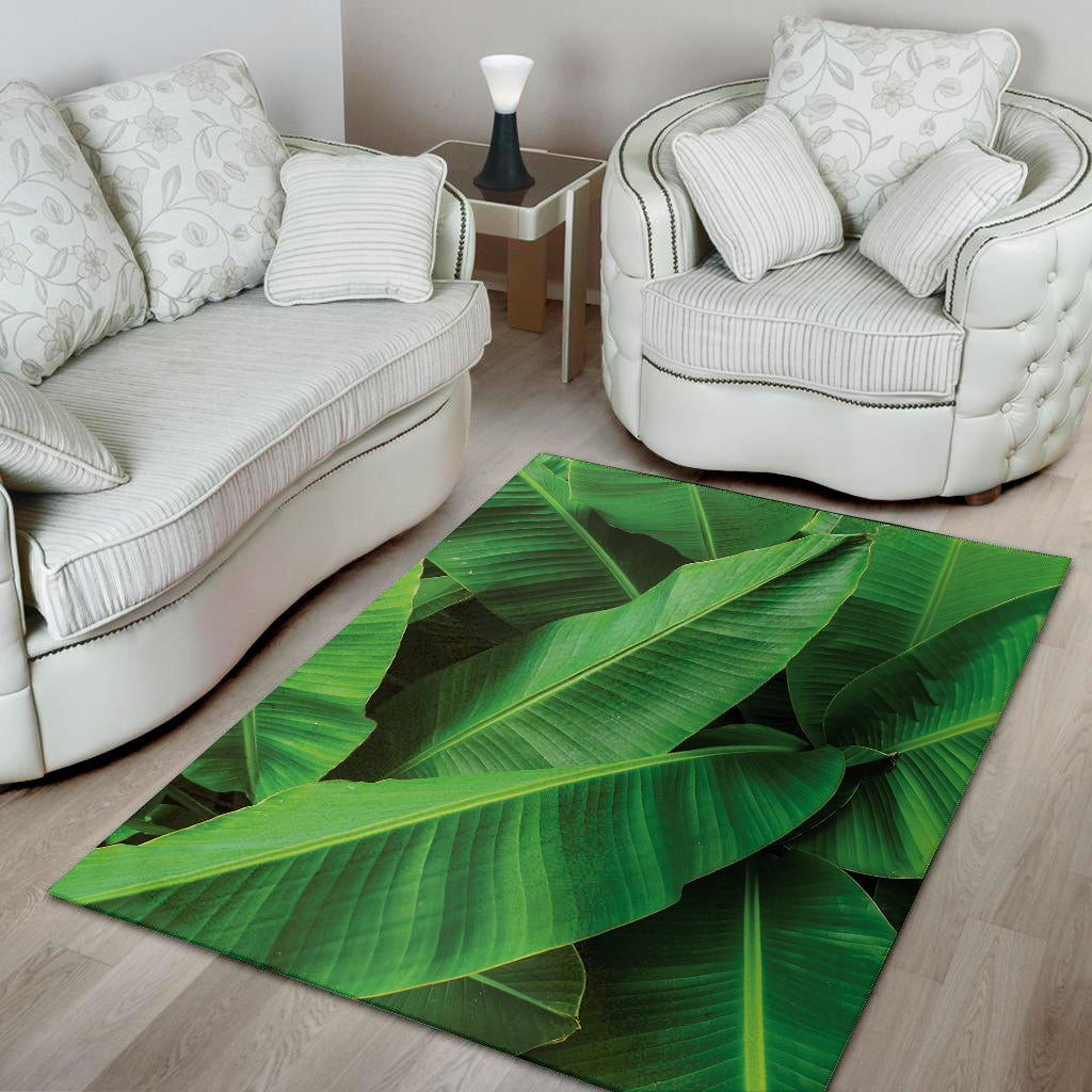 Green Tropical Banana Palm Leaf Print Area Rug