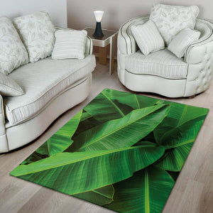 Green Tropical Banana Palm Leaf Print Area Rug