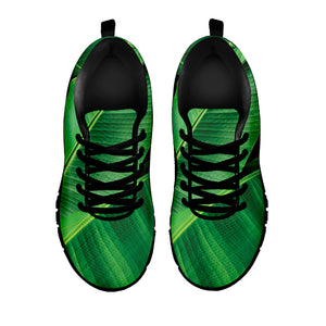 Green Tropical Banana Palm Leaf Print Black Sneakers