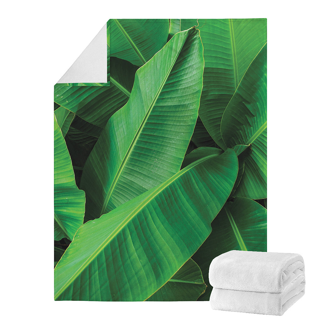 Green Tropical Banana Palm Leaf Print Blanket