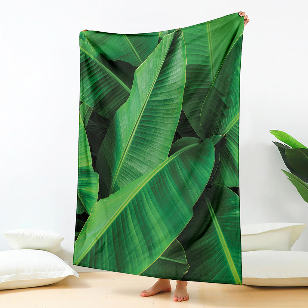 Green Tropical Banana Palm Leaf Print Blanket