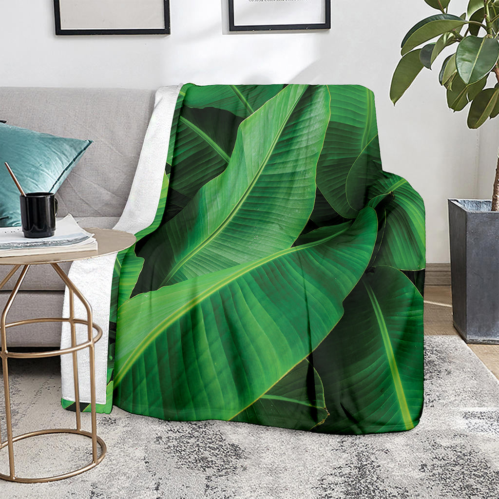 Green Tropical Banana Palm Leaf Print Blanket