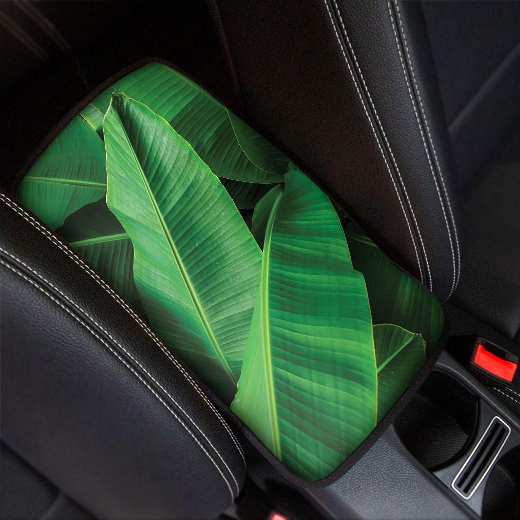 Green Tropical Banana Palm Leaf Print Car Center Console Cover
