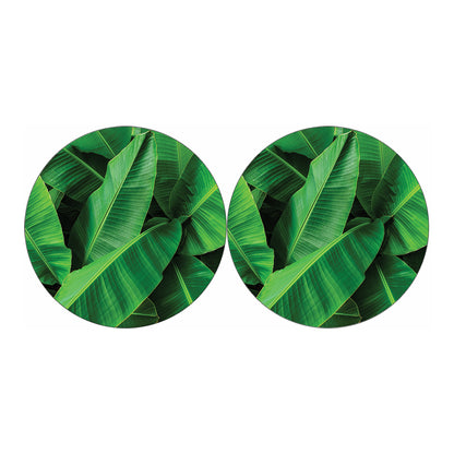 Green Tropical Banana Palm Leaf Print Car Coasters