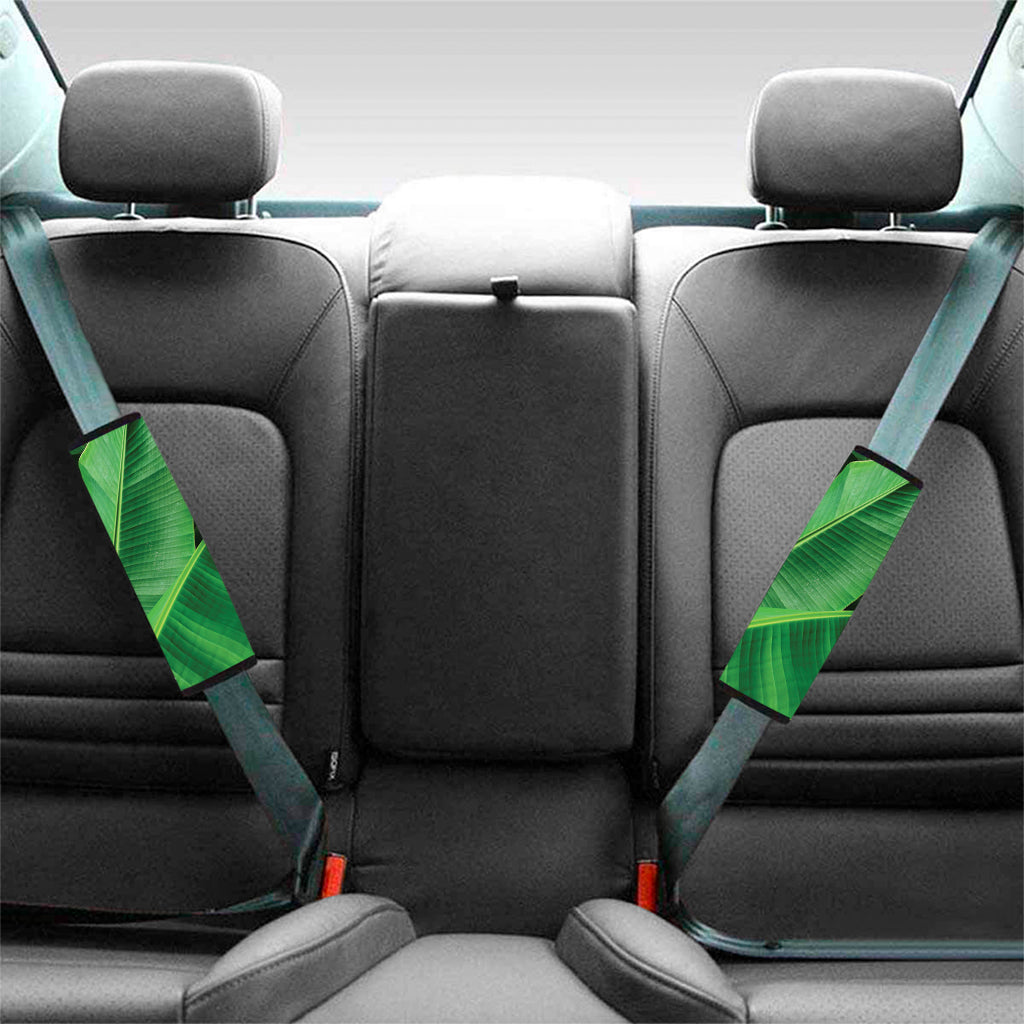 Green Tropical Banana Palm Leaf Print Car Seat Belt Covers