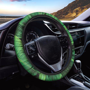 Green Tropical Banana Palm Leaf Print Car Steering Wheel Cover