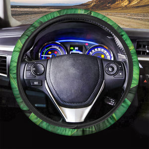 Green Tropical Banana Palm Leaf Print Car Steering Wheel Cover