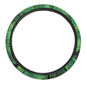 Green Tropical Banana Palm Leaf Print Car Steering Wheel Cover