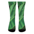 Green Tropical Banana Palm Leaf Print Crew Socks