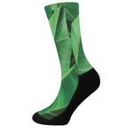 Green Tropical Banana Palm Leaf Print Crew Socks