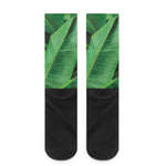 Green Tropical Banana Palm Leaf Print Crew Socks