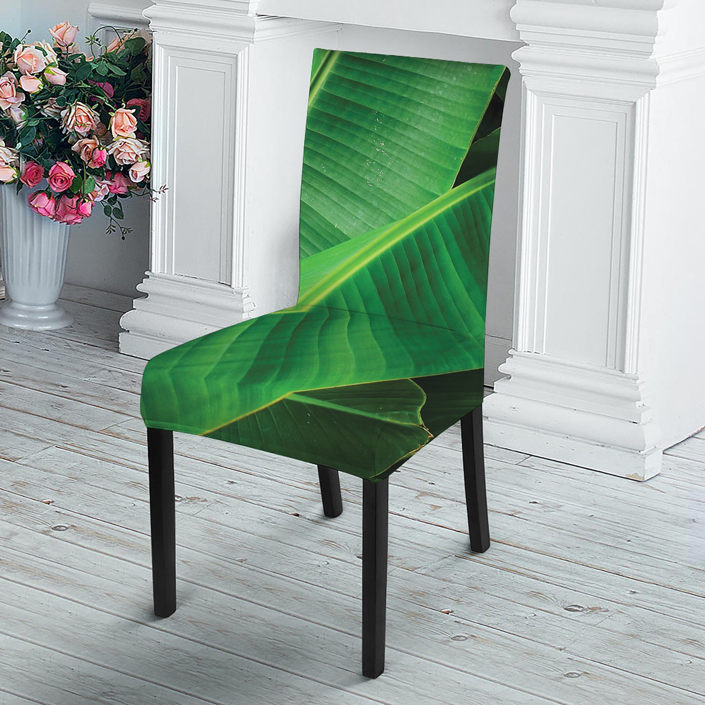 Green Tropical Banana Palm Leaf Print Dining Chair Slipcover