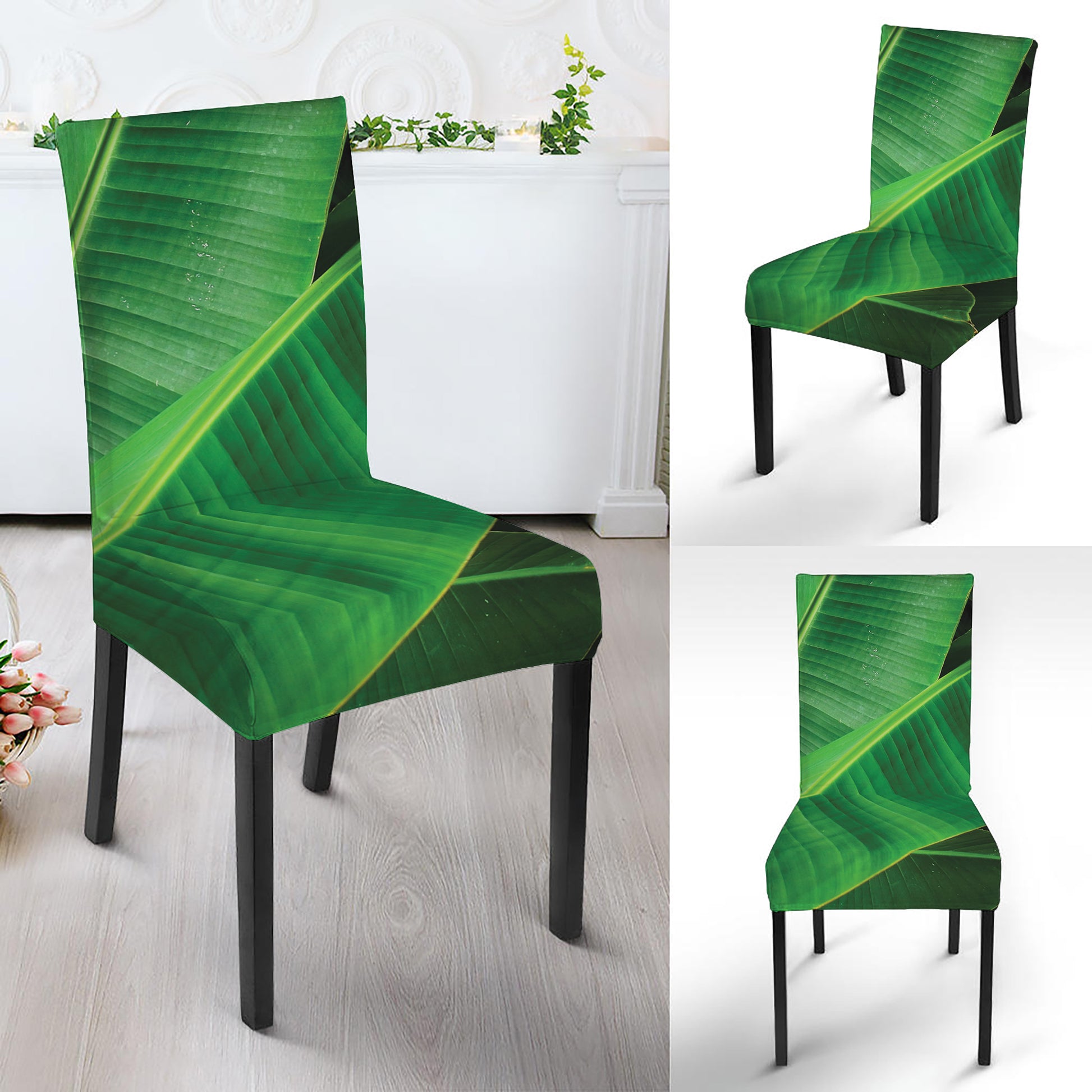 Green Tropical Banana Palm Leaf Print Dining Chair Slipcover