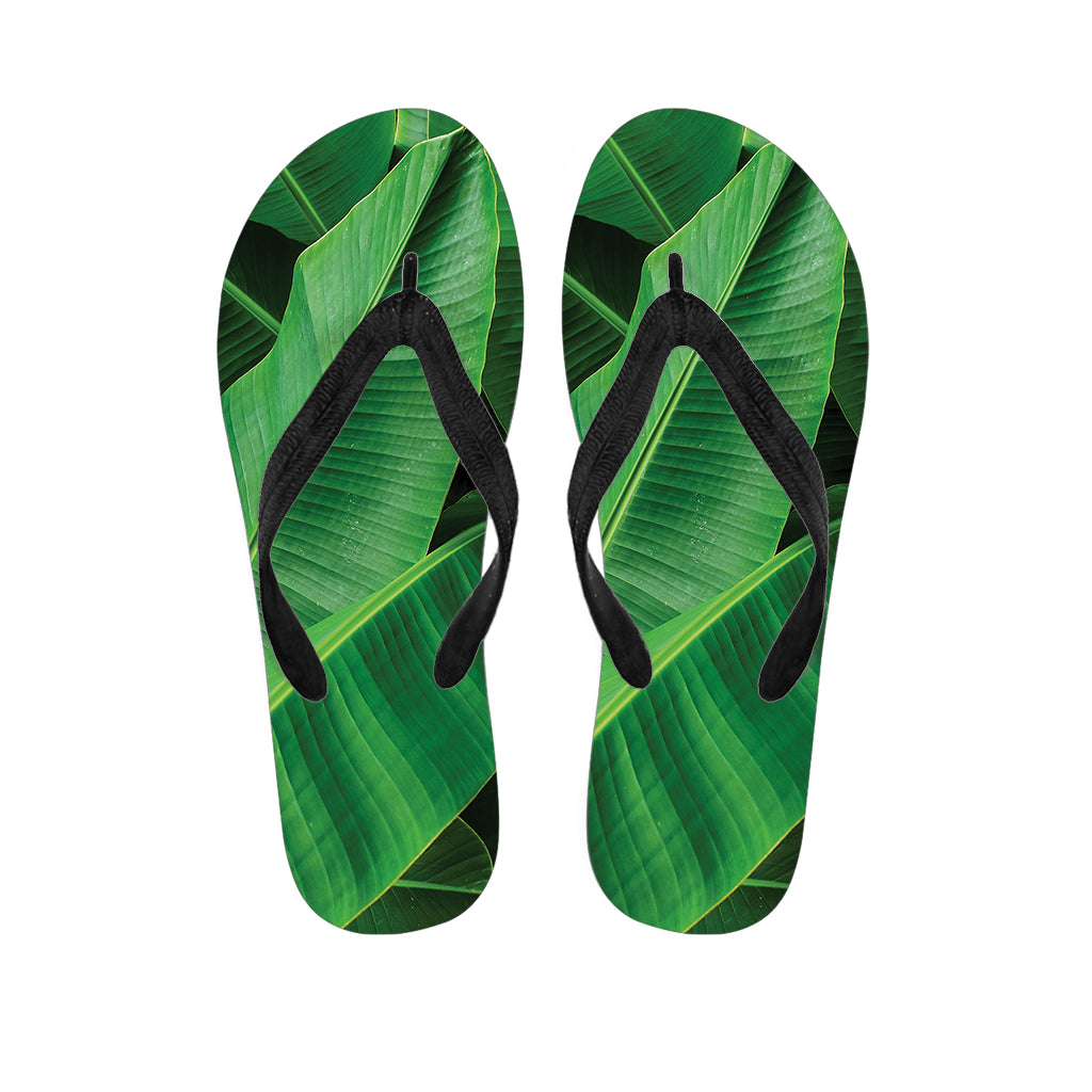 Green Tropical Banana Palm Leaf Print Flip Flops