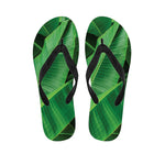 Green Tropical Banana Palm Leaf Print Flip Flops