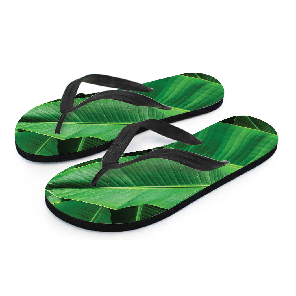 Green Tropical Banana Palm Leaf Print Flip Flops