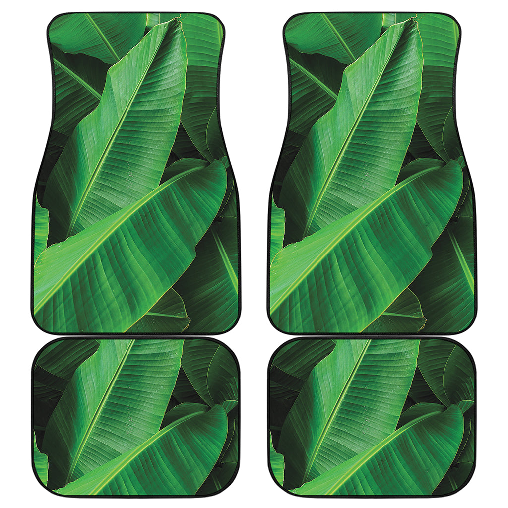 Green Tropical Banana Palm Leaf Print Front and Back Car Floor Mats