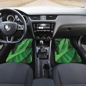 Green Tropical Banana Palm Leaf Print Front and Back Car Floor Mats