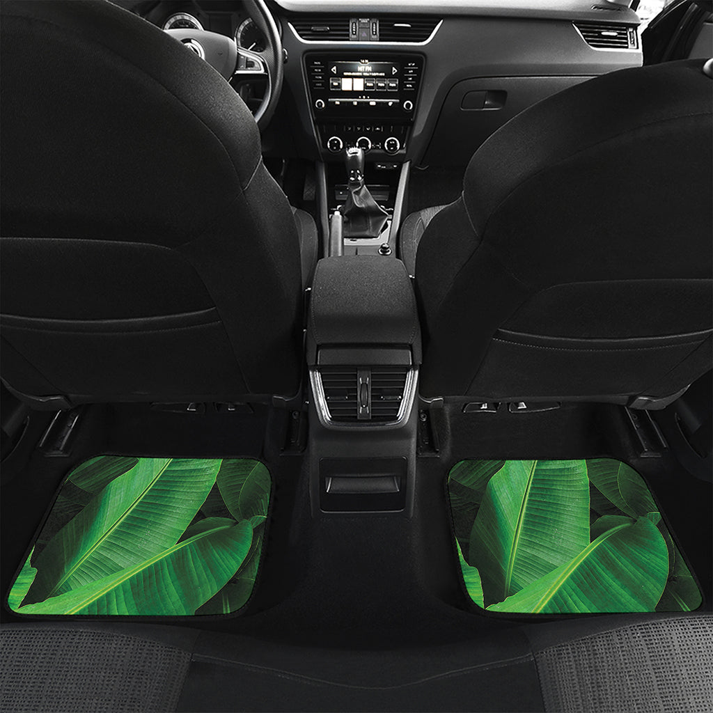 Green Tropical Banana Palm Leaf Print Front and Back Car Floor Mats