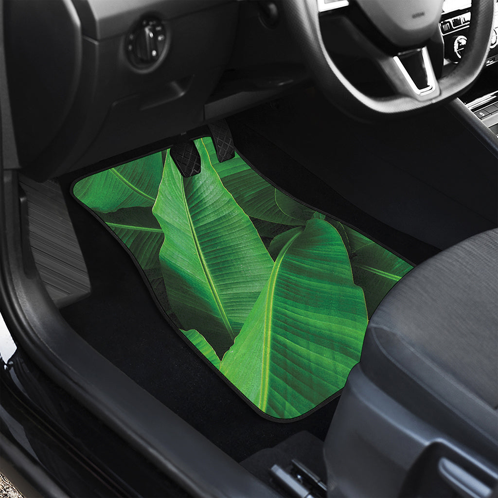 Green Tropical Banana Palm Leaf Print Front and Back Car Floor Mats