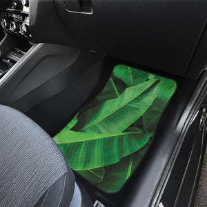 Green Tropical Banana Palm Leaf Print Front and Back Car Floor Mats