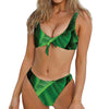Green Tropical Banana Palm Leaf Print Front Bow Tie Bikini