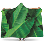 Green Tropical Banana Palm Leaf Print Hooded Blanket