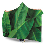 Green Tropical Banana Palm Leaf Print Hooded Blanket