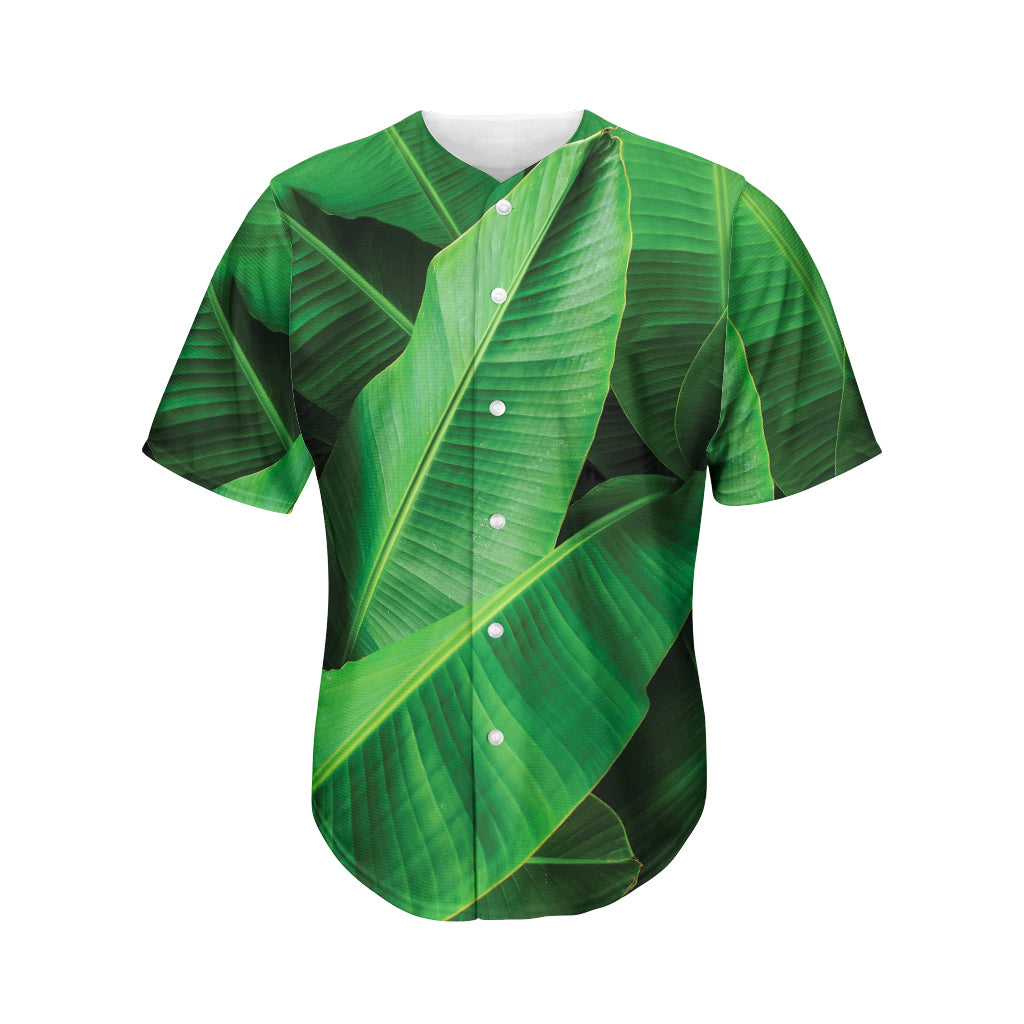 Green Tropical Banana Palm Leaf Print Men's Baseball Jersey