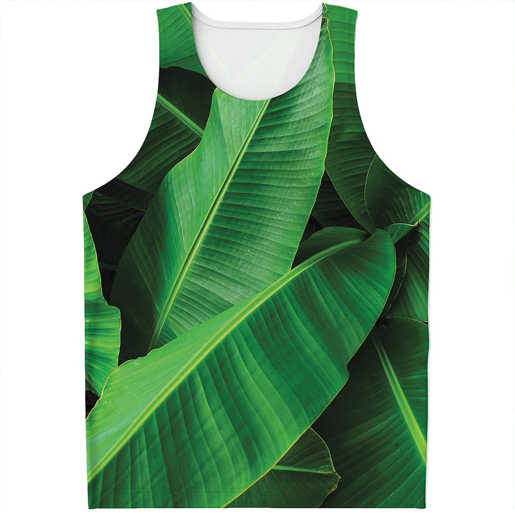 Green Tropical Banana Palm Leaf Print Men's Tank Top