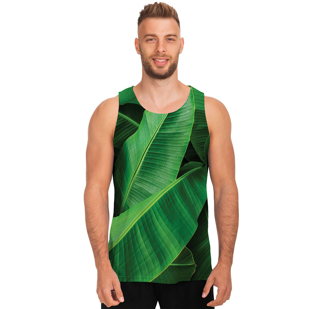 Green Tropical Banana Palm Leaf Print Men's Tank Top