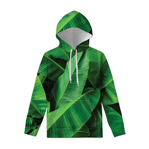 Green Tropical Banana Palm Leaf Print Pullover Hoodie