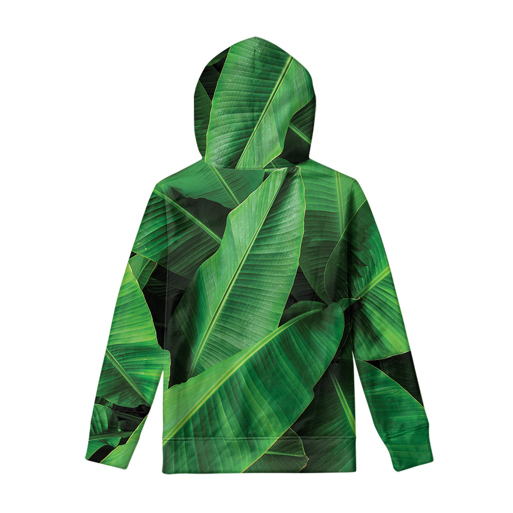 Green Tropical Banana Palm Leaf Print Pullover Hoodie