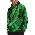 Green Tropical Banana Palm Leaf Print Pullover Hoodie