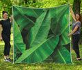 Green Tropical Banana Palm Leaf Print Quilt
