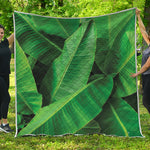 Green Tropical Banana Palm Leaf Print Quilt
