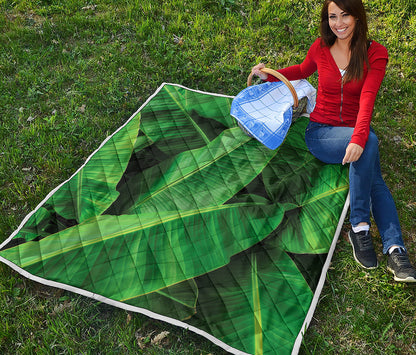 Green Tropical Banana Palm Leaf Print Quilt