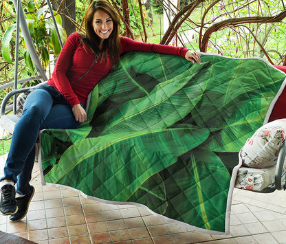 Green Tropical Banana Palm Leaf Print Quilt