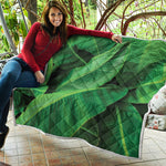 Green Tropical Banana Palm Leaf Print Quilt