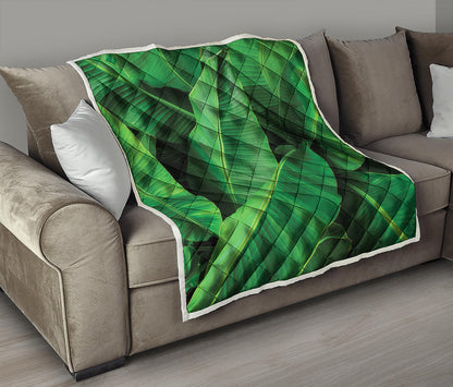 Green Tropical Banana Palm Leaf Print Quilt